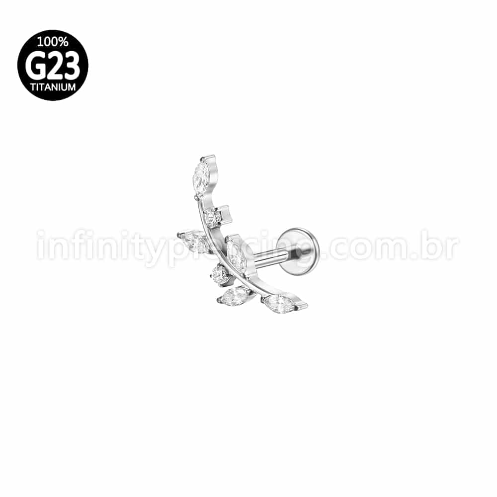 Piercing Labret Titânio Galho Zircônia