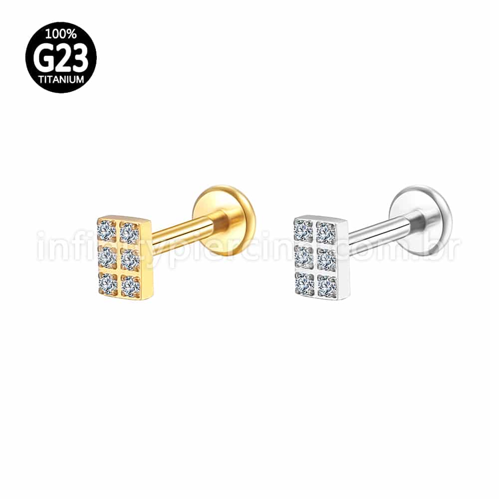 Piercing Labret Titânio Quadrado Zircônia