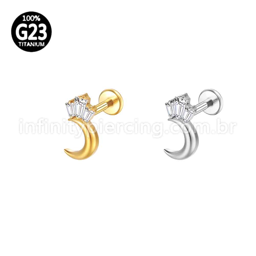 Piercing Labret Titânio Lua Com Zircônia