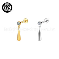 Piercing Labret Titânio Ponto de Luz Com Pingente Gota