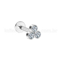 Piercing Labret Aço Cirúrgico 3 Pedras Zircônia