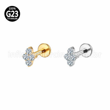 Piercing Labret Titânio Quatro Zircônias
