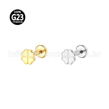 Piercing Labret Titânio Trevo 4 Folhas
