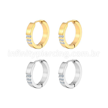 Argola Aço Inoxidável Linhas Strass