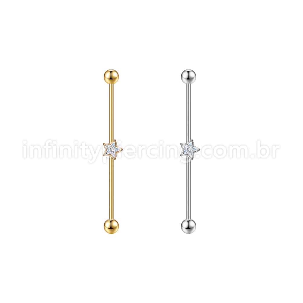 Piercing Transversal Aço Cirúrgico Zircônia Estrela