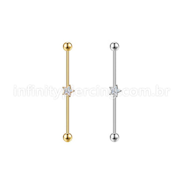 Piercing Transversal Aço Cirúrgico Zircônia Estrela