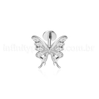 Piercing Labret Aço Cirúrgico Borboleta Zircônia
