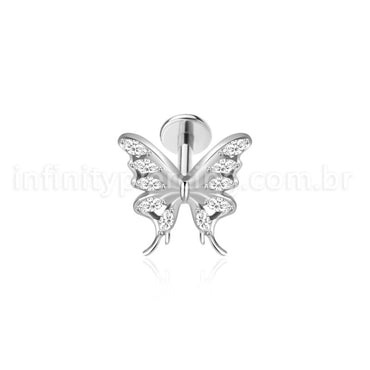 Piercing Labret Aço Cirúrgico Borboleta Zircônia