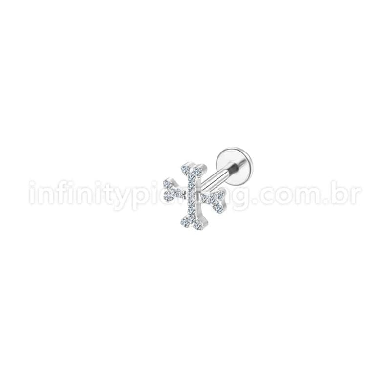 Piercing Labret Aço Cirúrgico X Zircônia Cravejada