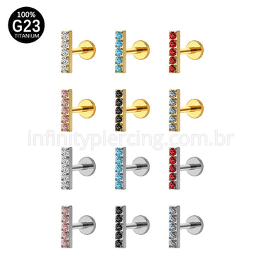 Piercing Labret Titânio Rosca Interna Barra Zircônia Grande