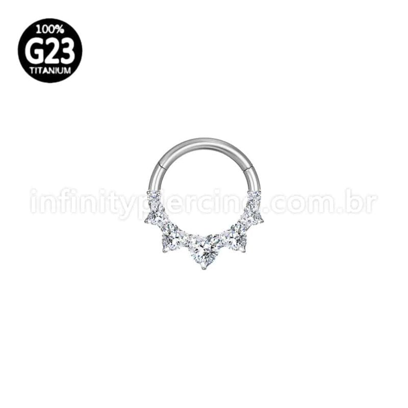Piercing Argola Titânio Segmento Coração Em Zircônia Cravejada 1,2X8 10446