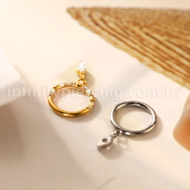 Piercing Argola Titânio Zircônia Frontal Pingente Oval Com Pontas