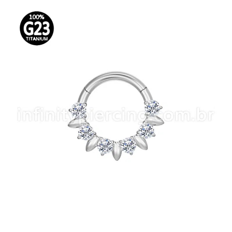 Piercing Argola Titânio Detalhe Zircônia Frontal