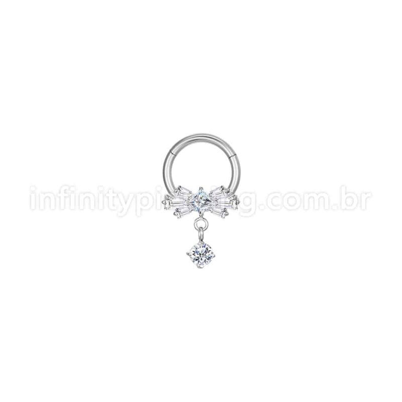 Piercing Argola Aço Cirúrgico Laço Com Pingente Zircônia