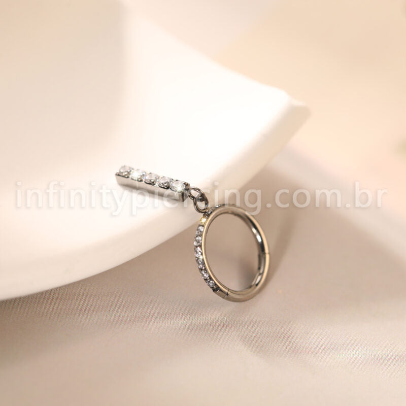 Piercing Argola Titânio Zircônia Cravejada Pingente Barra
