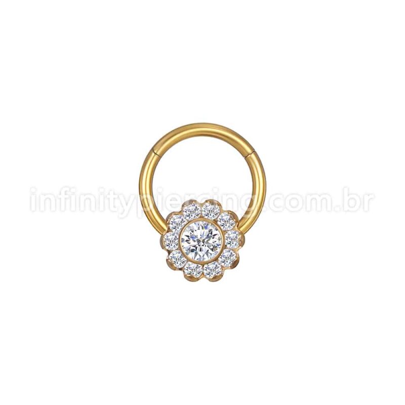 Piercing Argola Aço Cirúrgico Segmento Articulado Flor Zircônia