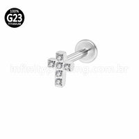 Piercing Labret Titânio Cruz Zircônia Cravejada