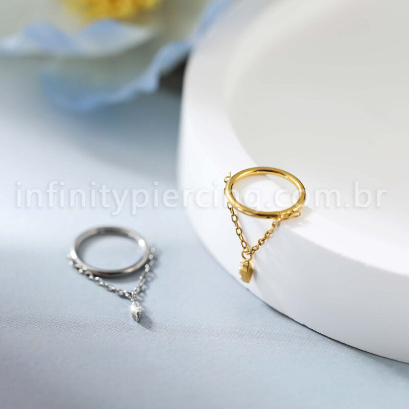 Piercing Argola Titânio Corrente Com Pingente Oval