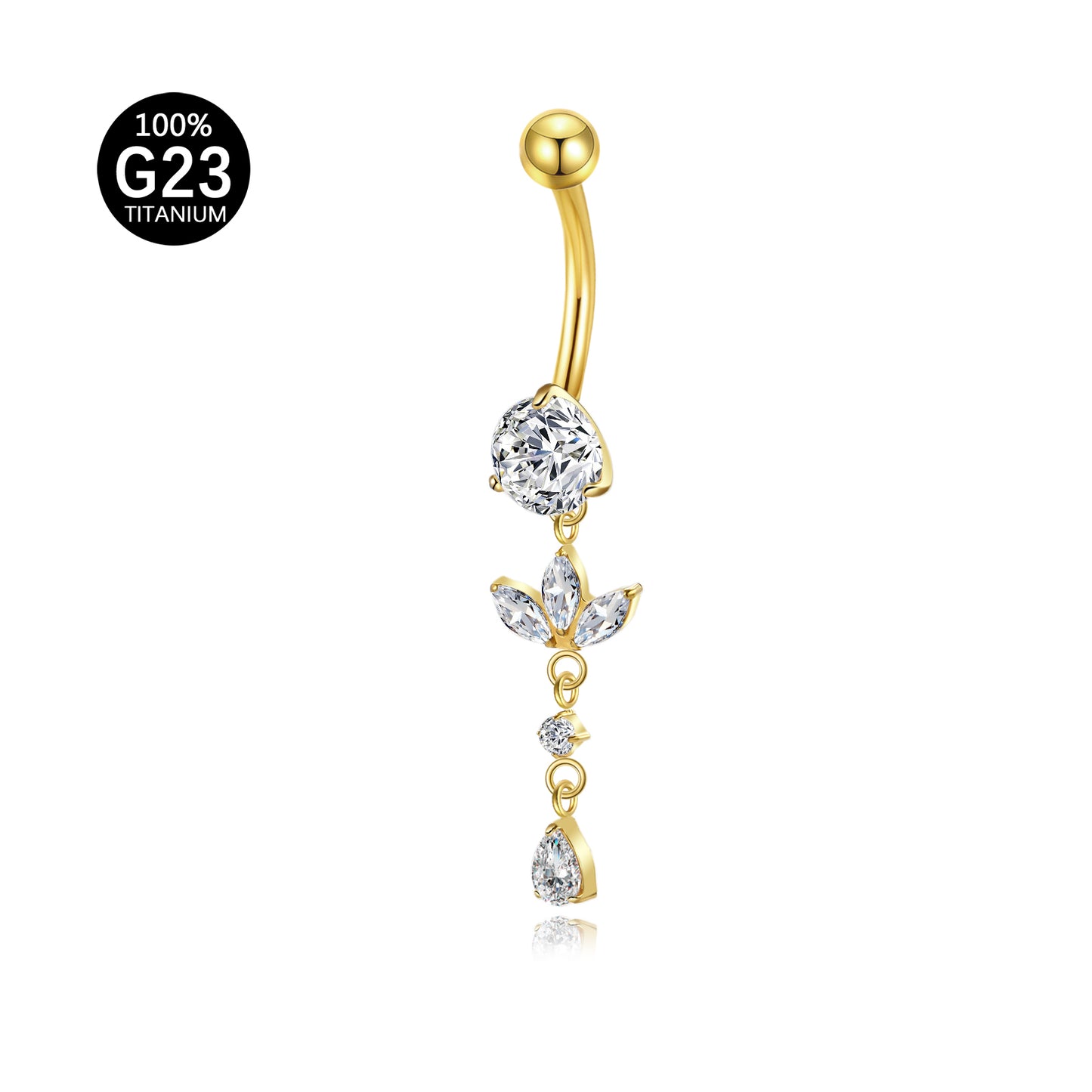 Piercing de Umbigo Titânio G23 com Zircônia Cravejada de Alto Brilho