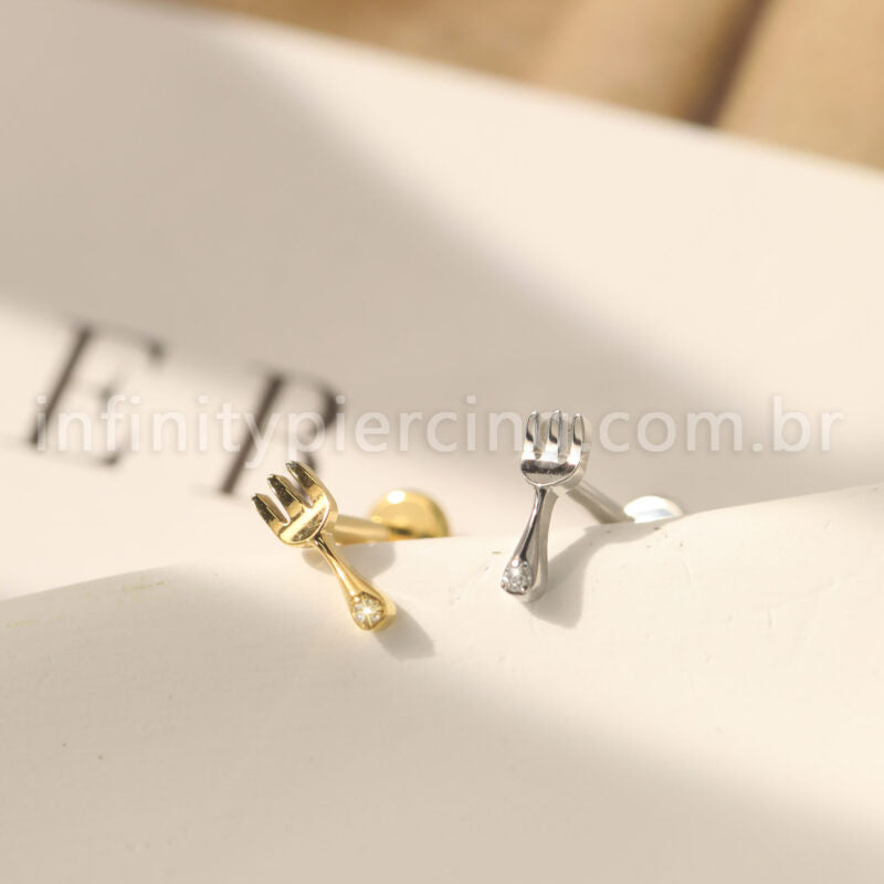 Piercing Labret Aço Cirúrgico Garfo Zircônia