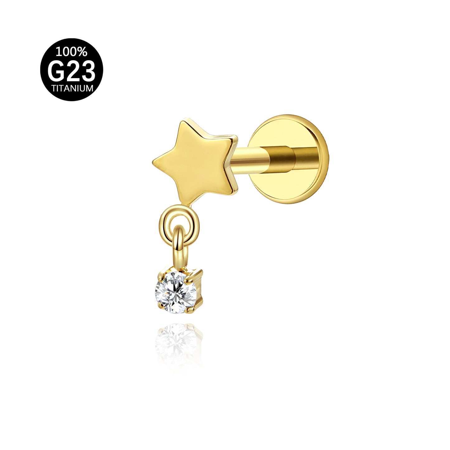 Piercing Labial em Titânio G23 com Estrela Minimalista e Pingente