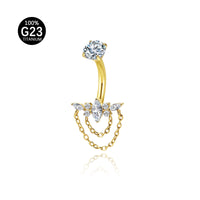 Piercing de Umbigo em Titânio G23 com Dupla Corrente Pendente e Zircônia de Alto Brilho – Design Elegante com Movimento Luxuoso