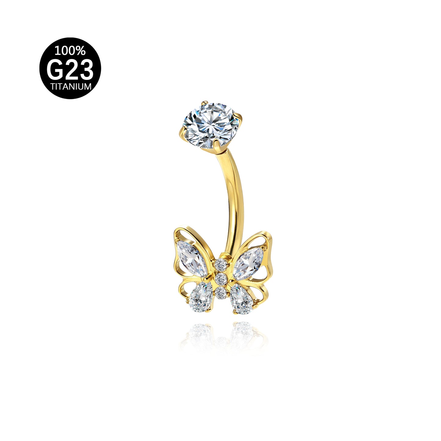 Piercing de Umbigo em Titânio G23 com Zircônia Central de Alto Brilho – Design Minimalista Elegante e Atemporal