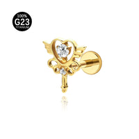 Piercing Labret em Titânio G23 com Duas Zircônias Simétricas de Brilho Suave, Design Minimalista Sofisticado