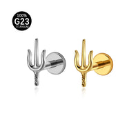 Piercing Labial Tridente Kit Completo Titânio Natural e Dourado