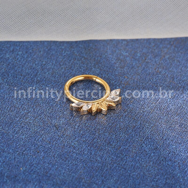 Piercing Argola Aço Cirúrgico Segmento Articulado 4 Pedras Zircônia Cravejada