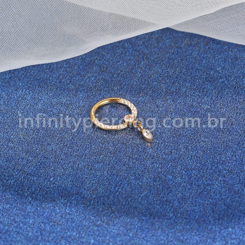 Piercing Argola Aço Cirúrgico Zircônia Cravejada Com Pingente