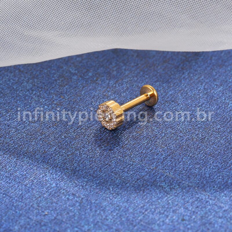 Piercing Labret Aço Cirúrgico Flor Zircônia