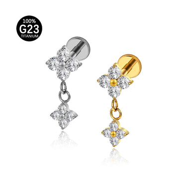Piercing Labret Titânio Flor Zircônia Cravejada 1.2X8 10217