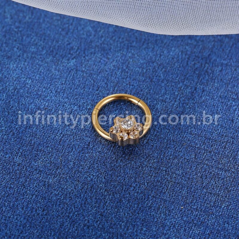 Piercing Argola Aço Cirúrgico Segmento Articulado Flor Zircônia Cravejada