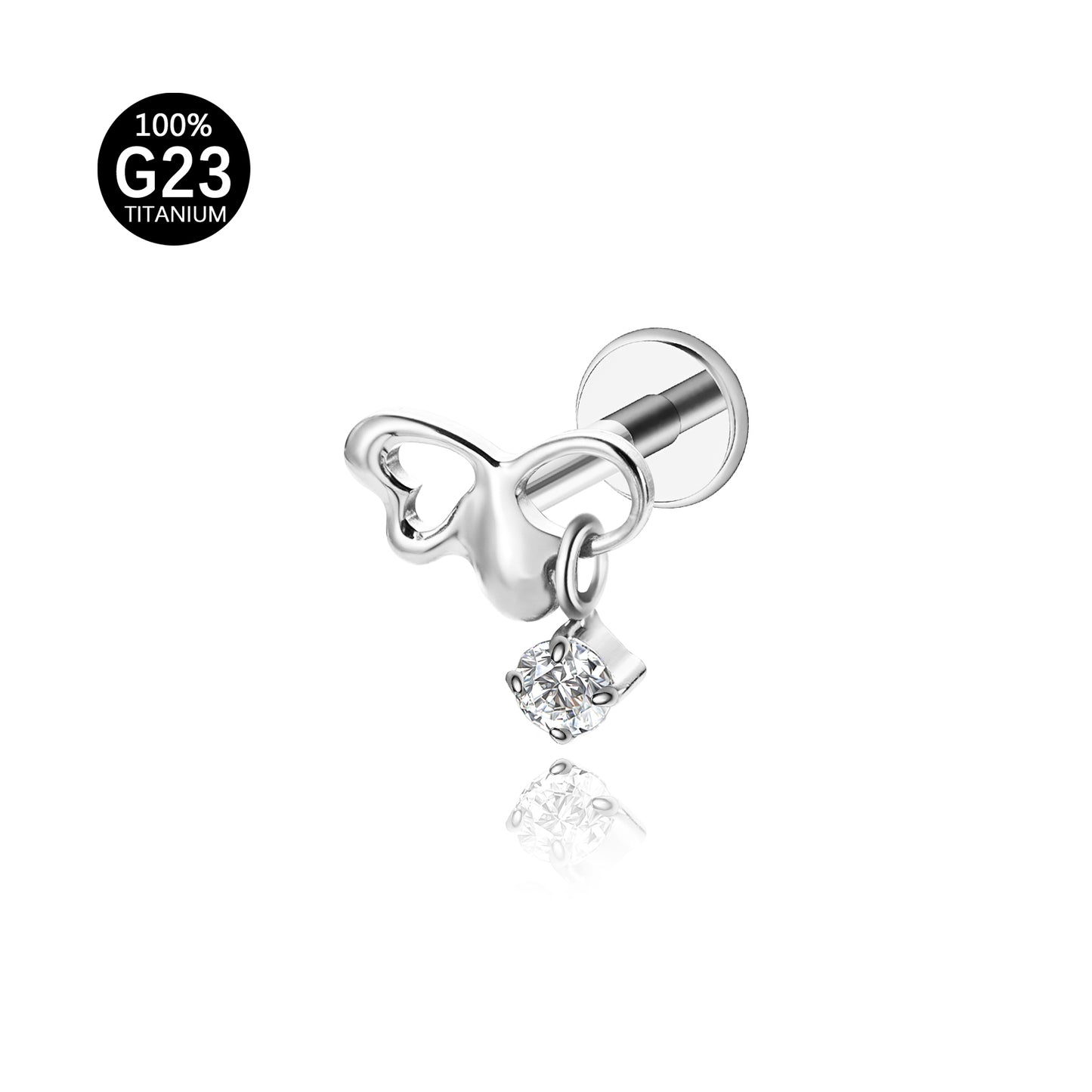 Piercing Labial em Titânio G23 com Coração e Pingente