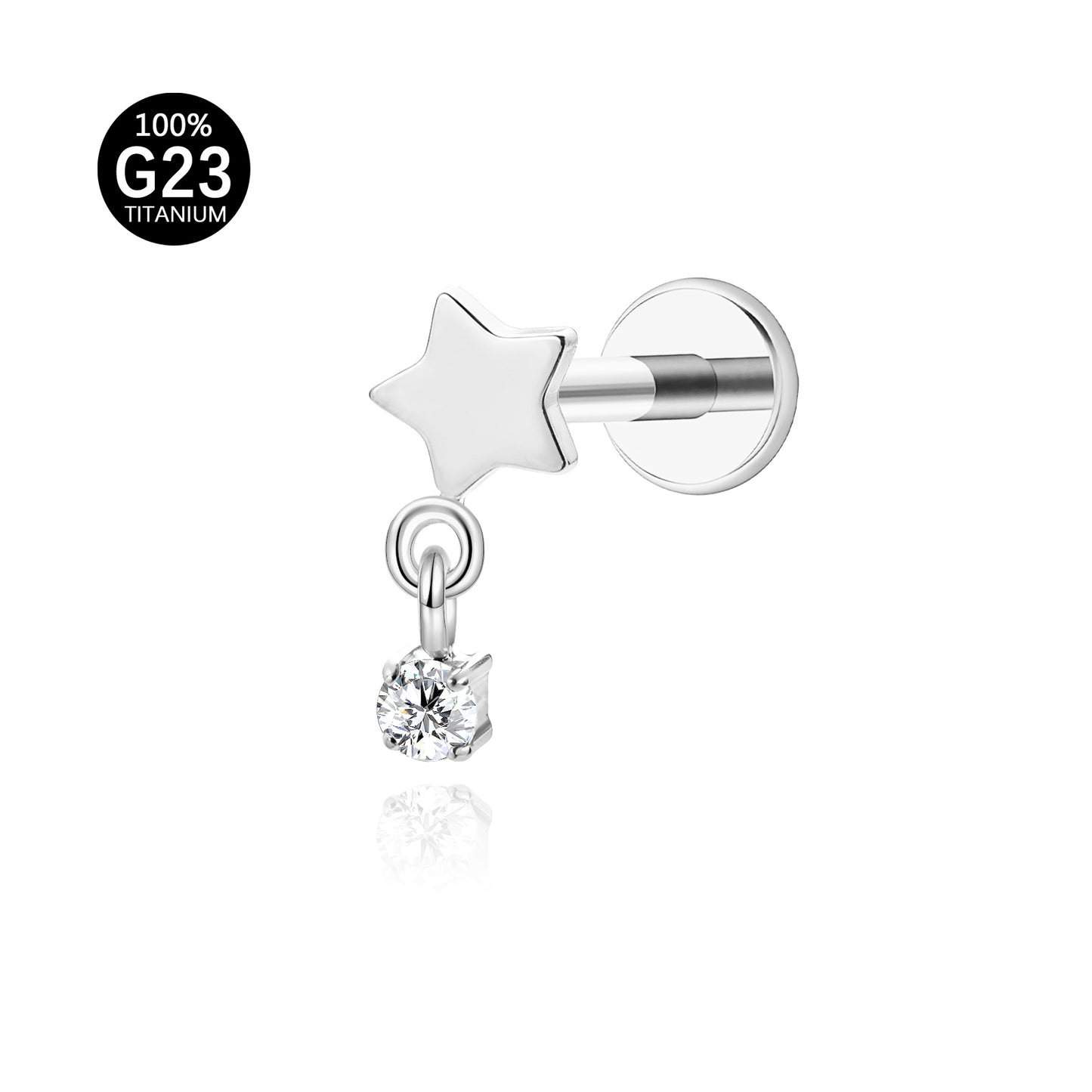 Piercing Labial em Titânio G23 com Estrela Minimalista e Pingente