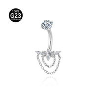Piercing de Umbigo em Titânio G23 com Dupla Corrente Pendente e Zircônia de Alto Brilho – Design Elegante com Movimento Luxuoso