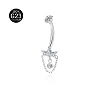 Piercing de Umbigo em Titânio G23 com Corrente Dupla, Zircônia e Pingente de Brilho Diamante – Design Luxuoso e Feminino