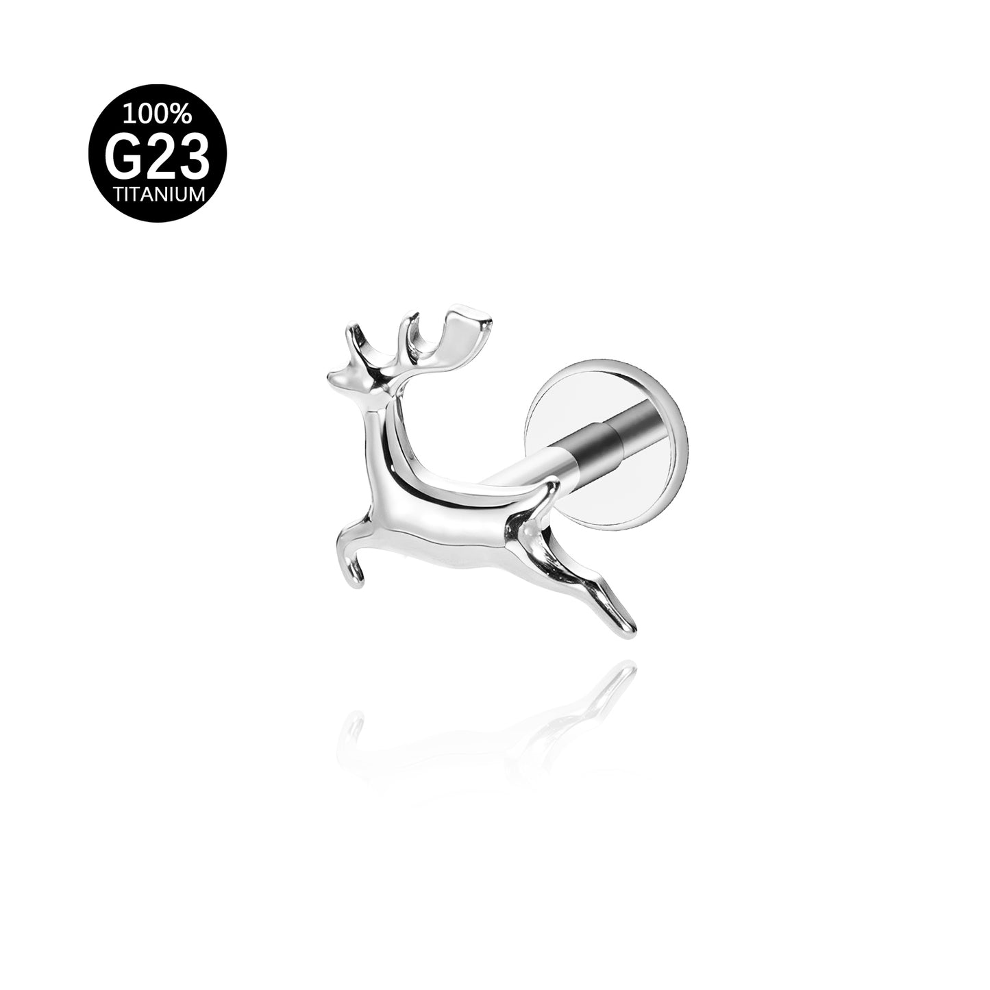 Piercing Labial em Titânio G23 com Design de Cervo Minimalista