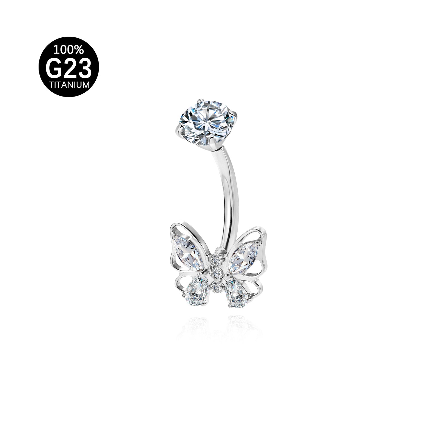 Piercing de Umbigo em Titânio G23 com Zircônia Central de Alto Brilho – Design Minimalista Elegante e Atemporal