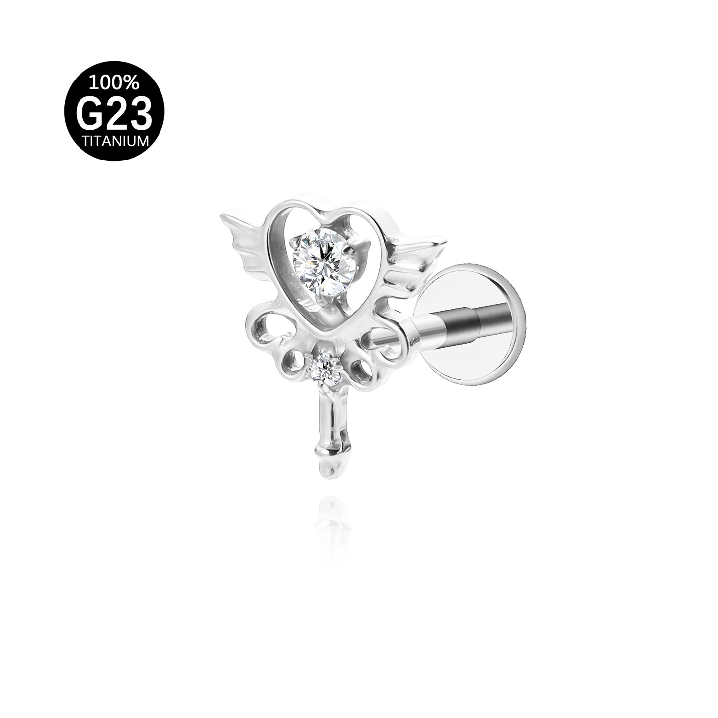Piercing Labret em Titânio G23 com Duas Zircônias Simétricas de Brilho Suave, Design Minimalista Sofisticado