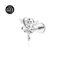 Piercing Labret em Titânio G23 com Duas Zircônias Simétricas de Brilho Suave, Design Minimalista Sofisticado