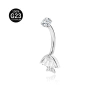 Piercing de Umbigo em Titânio G23 com Duplo Brilho de Zircônia e Detalhe Geométrico – Design Moderno e Elegante
