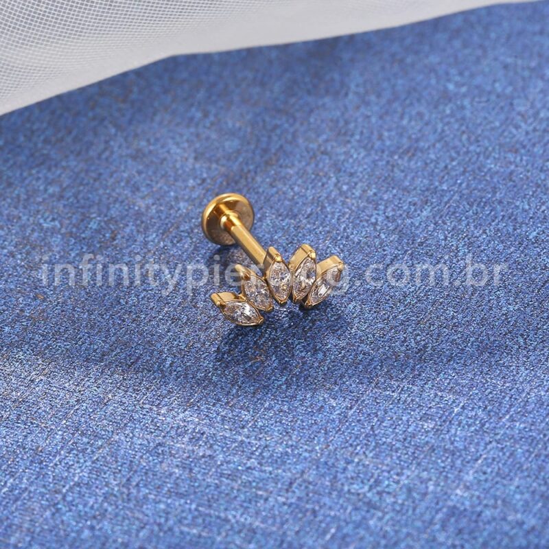 Piercing Labret Aço Cirúrgico 5 Pétalas Zircônia