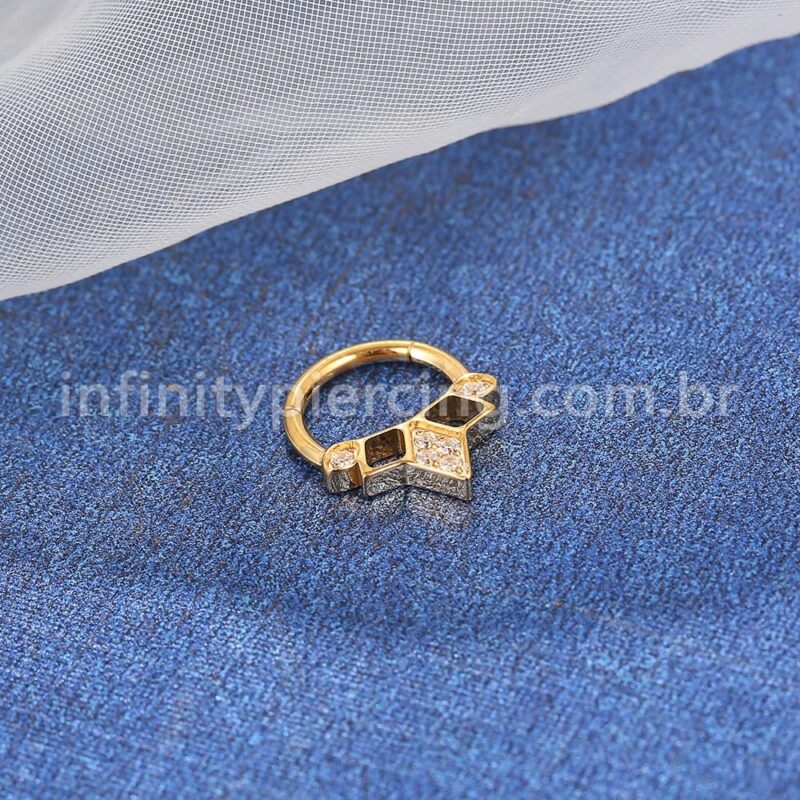 Piercing Argola Aço Cirúrgico Segmento Articulado Detalhada Vazada Zircônia Cravejada