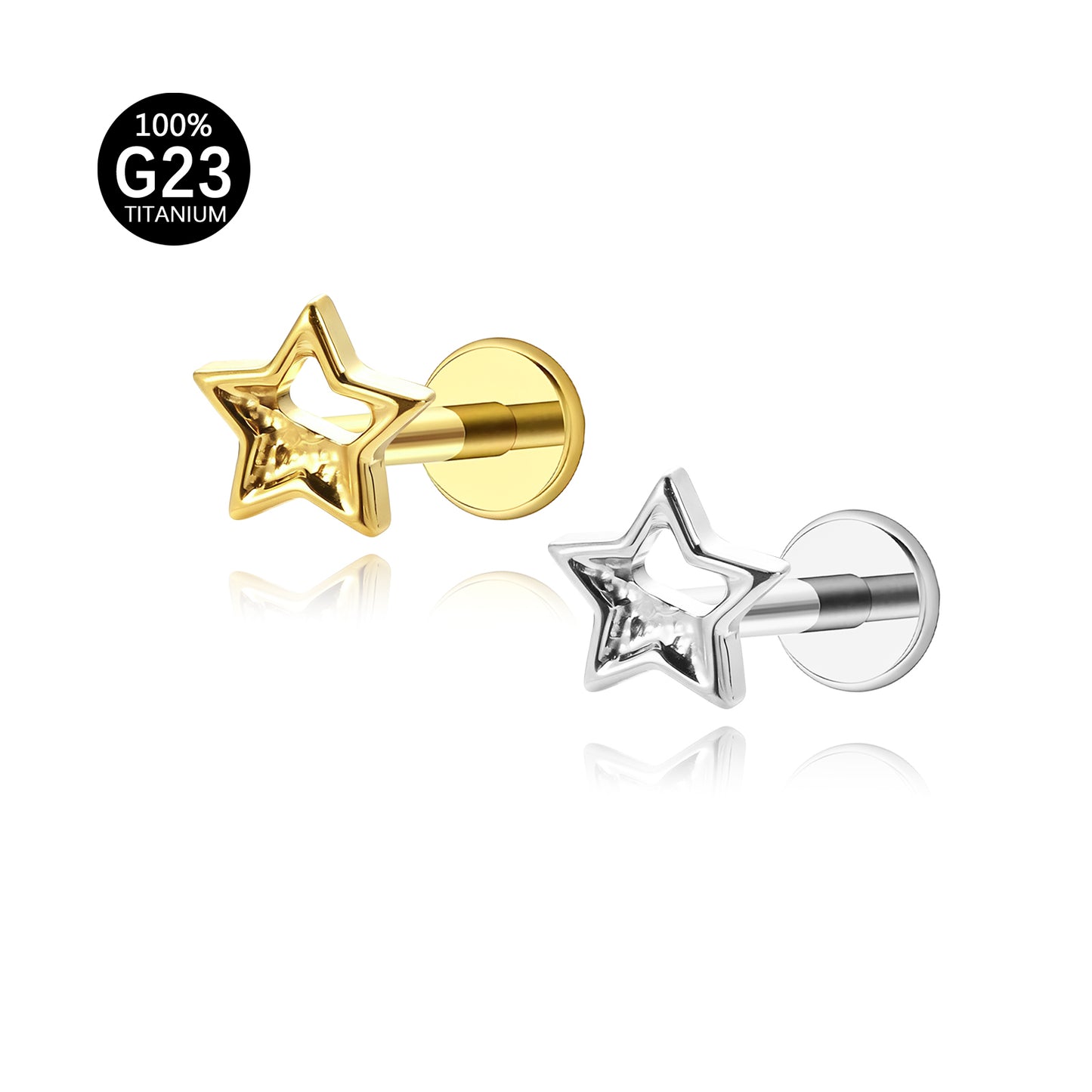 Piercing Labial em Titânio G23 em Formato de Estrela