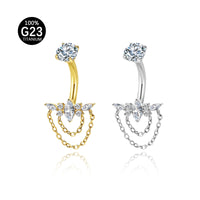 Piercing de Umbigo em Titânio G23 com Dupla Corrente Pendente e Zircônia de Alto Brilho – Design Elegante com Movimento Luxuoso