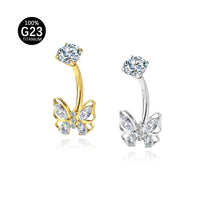 Piercing de Umbigo em Titânio G23 com Zircônia Central de Alto Brilho – Design Minimalista Elegante e Atemporal
