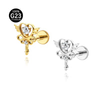 Piercing Labret em Titânio G23 com Duas Zircônias Simétricas de Brilho Suave, Design Minimalista Sofisticado