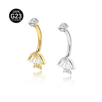 Piercing de Umbigo em Titânio G23 com Duplo Brilho de Zircônia e Detalhe Geométrico – Design Moderno e Elegante